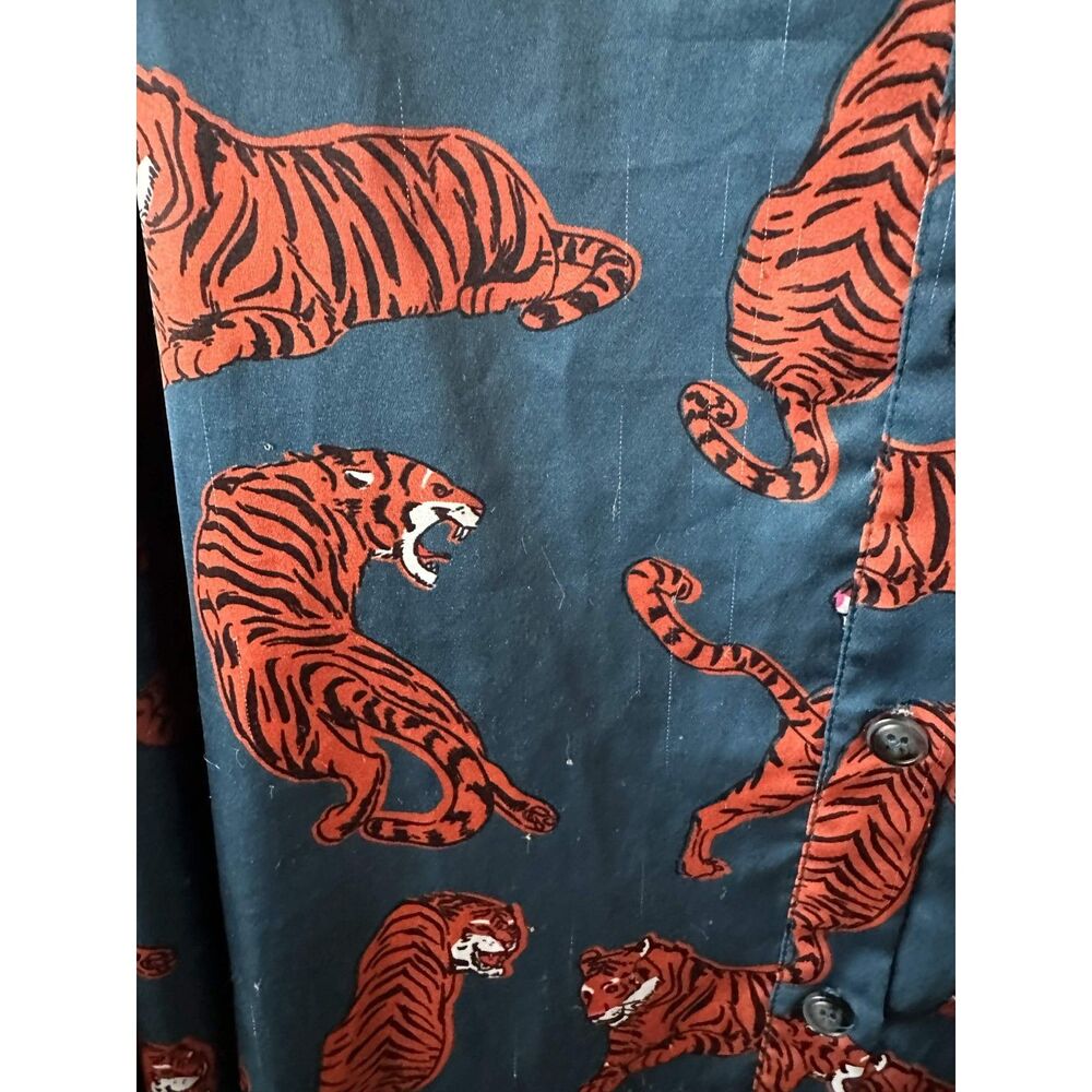Dressed In Lala Tiger Satin Matching Set Oversized Button Up Tunic & Pants S - Picture 13 of 15